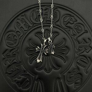 Chrome Hearts Double Cross Silver Necklace